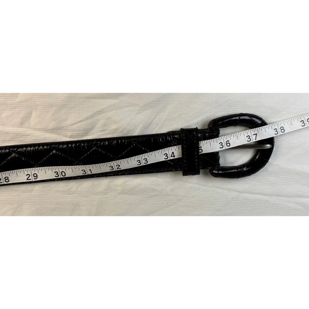 Talbots Black Patent Quilted Leather Belt Oval Buckle XS Genuine Leather